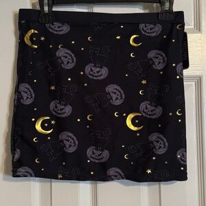 Too Fast Black Mini Skirt Gray Pumpkins Black Cats Moons Size Large L New